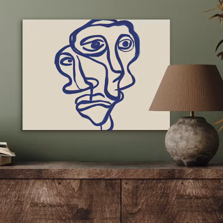 Lijntekening - Overlappende gezichten - Donkerblauw PET vilt klein -sfeer2