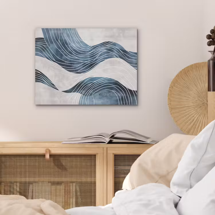 Lijnen - Golven - Abstract - Blauw PET vilt klein -sfeer3