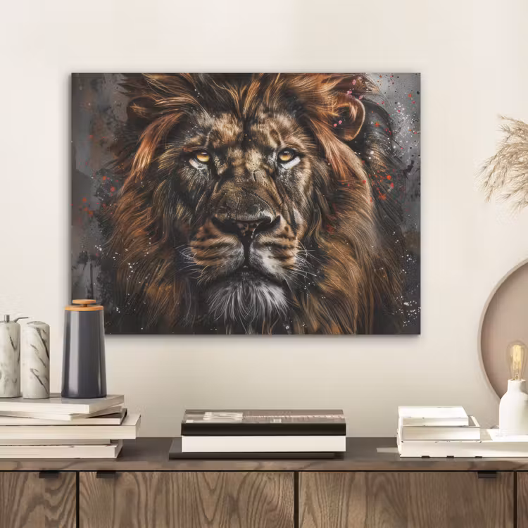 Leeuw - Dieren - Portret - Zwart - Luxe PET vilt klein -sfeer1