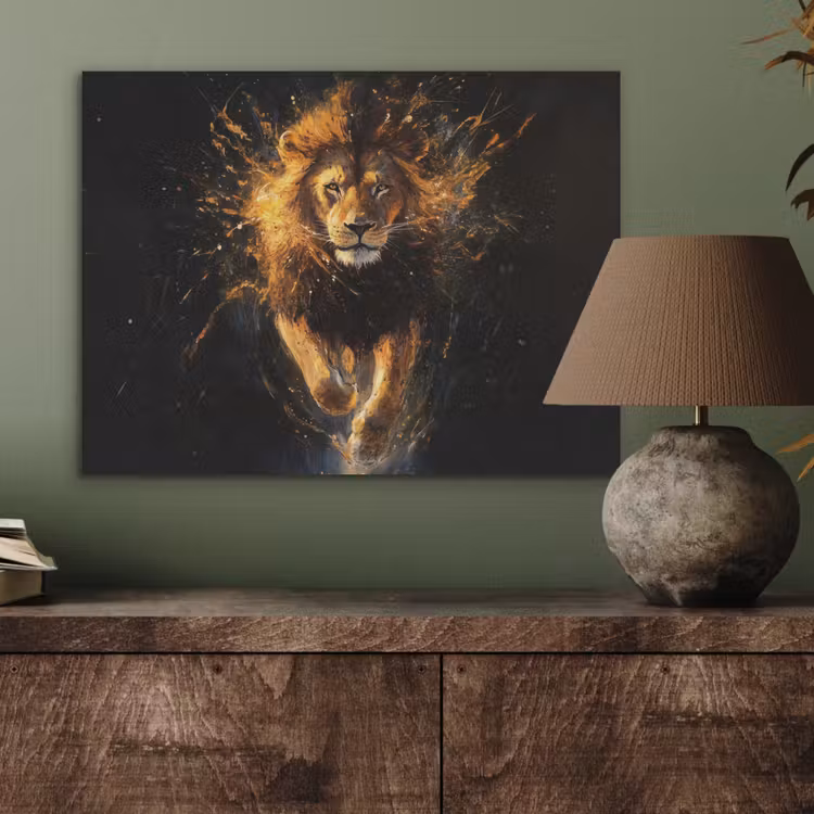 Leeuw - Zwart - Oranje - Verf PET vilt klein -sfeer2