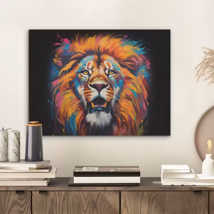 Leeuw - Graffiti - Dieren - Zwart PET vilt klein -sfeer1