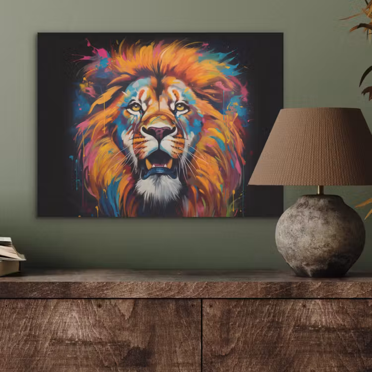Leeuw - Graffiti - Dieren - Zwart PET vilt klein -sfeer2
