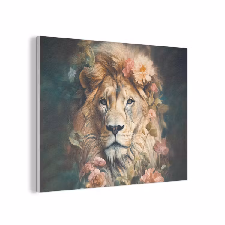 Leeuw - Leeuwenkop - Wilde dieren - Bloemen PET vilt klein -3d