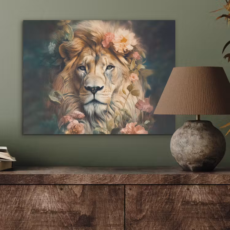 Leeuw - Leeuwenkop - Wilde dieren - Bloemen PET vilt klein -sfeer2