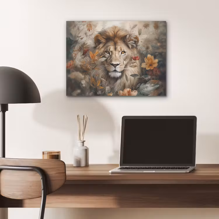 Leeuw - Wilde dieren - Planten - Natuur - Bloemen PET vilt klein -sfeer5