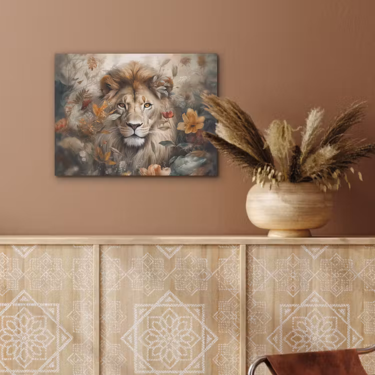 Leeuw - Wilde dieren - Planten - Natuur - Bloemen PET vilt klein -sfeer4