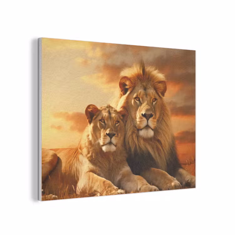 Leeuwen - Zonsondergang - Afrika - Savanne - Dieren PET vilt klein -3d