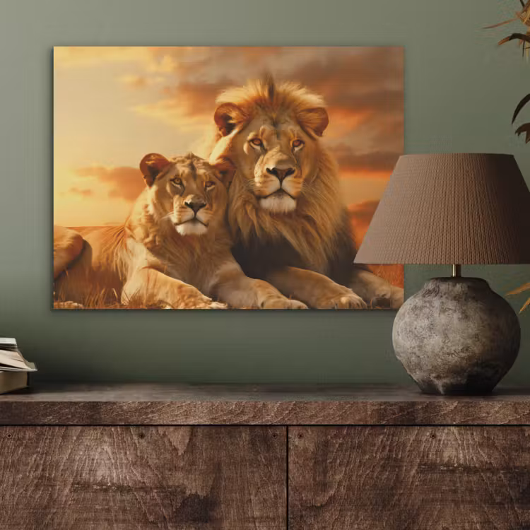 Leeuwen - Zonsondergang - Afrika - Savanne - Dieren PET vilt klein -sfeer2