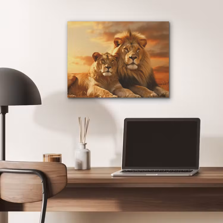 Leeuwen - Zonsondergang - Afrika - Savanne - Dieren PET vilt klein -sfeer5