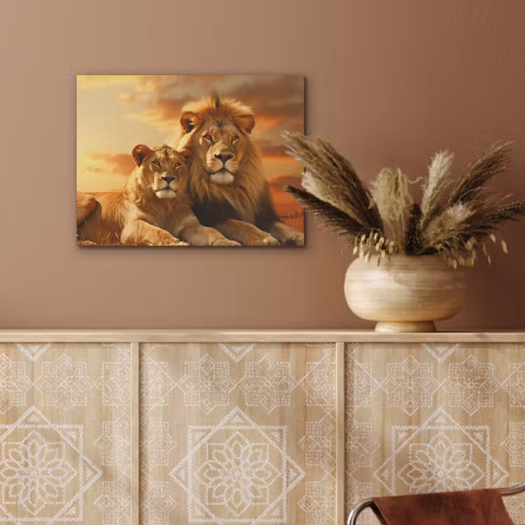 Leeuwen - Zonsondergang - Afrika - Savanne - Dieren PET vilt klein -sfeer4
