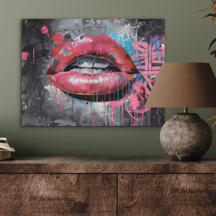 Lippen - Felroze - Graffiti - Verfstrepen PET vilt klein -sfeer2