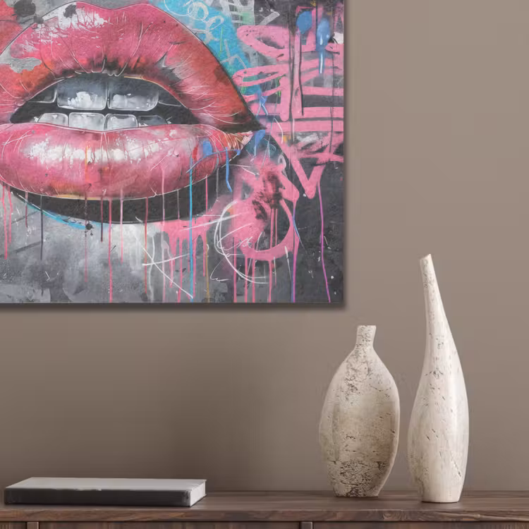 Lippen - Felroze - Graffiti - Verfstrepen PET vilt klein -sfeer6_closeup
