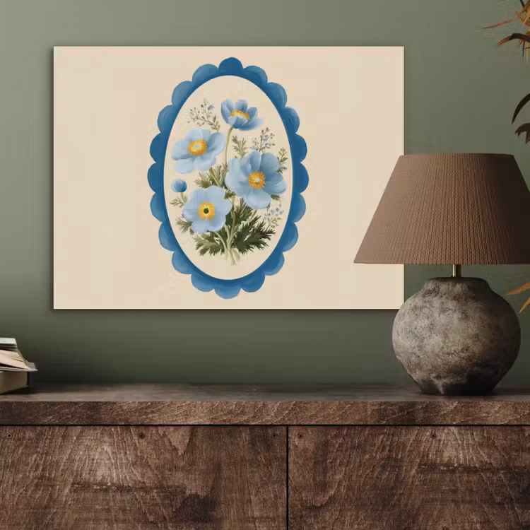 Lijst - Bloemen - Lichtblauw - Illustratie PET vilt klein -sfeer2