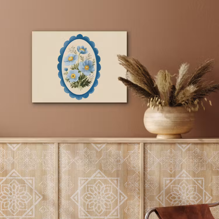 Lijst - Bloemen - Lichtblauw - Illustratie PET vilt klein -sfeer4