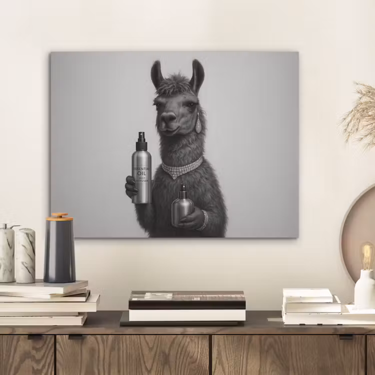 Lama - Flessen - Zwart - Wit PET vilt klein -sfeer1