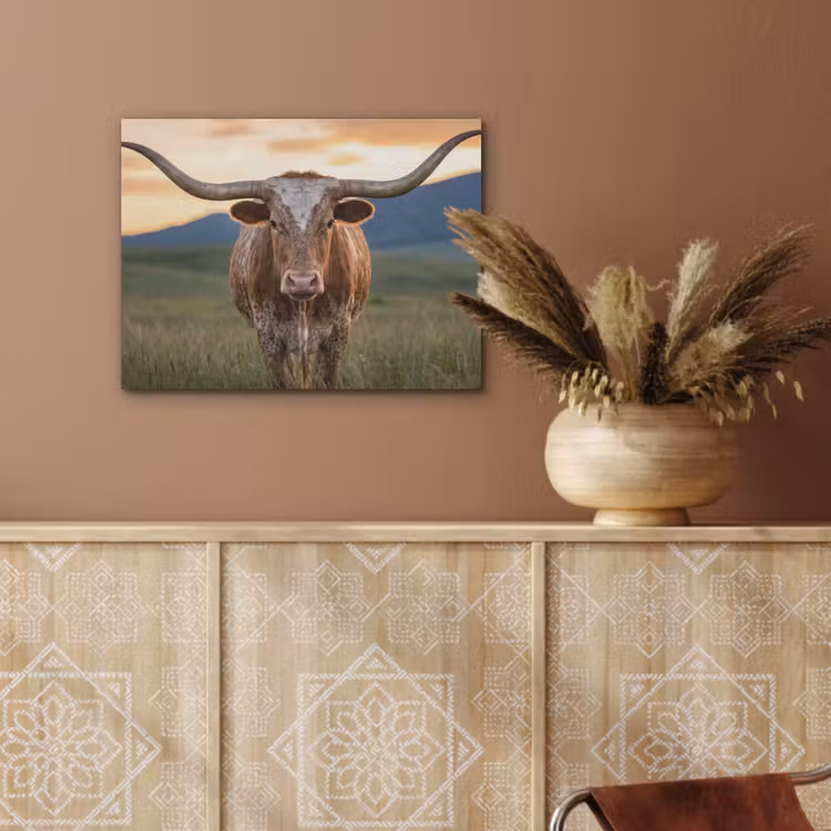 Longhorn - Landschap - Zonsondergang PET vilt klein -sfeer4