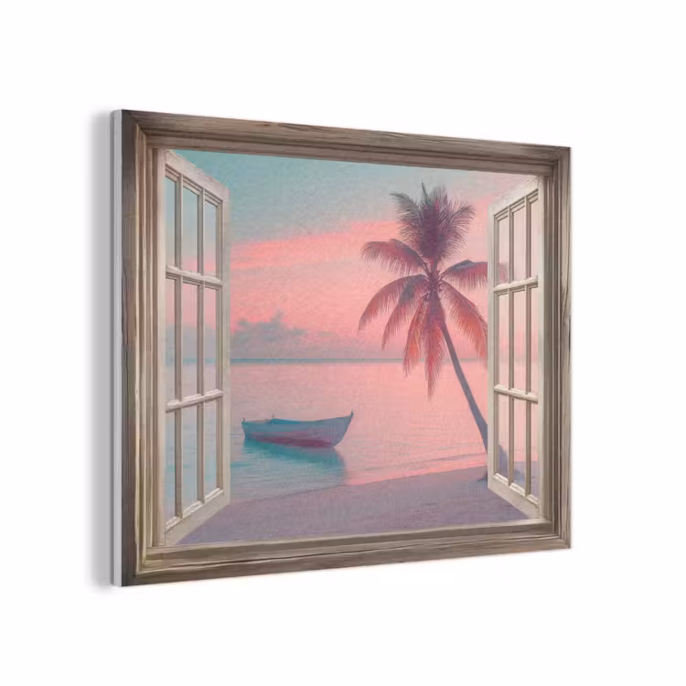 Doorkijk - Strand - Palmboom - Tropisch PET vilt klein -3d