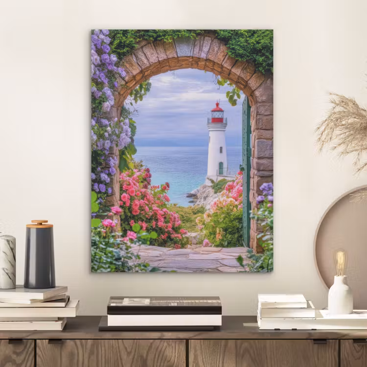 Doorkijk - Vuurtoren - Bloemen - Uitzicht PET vilt klein -sfeer1
