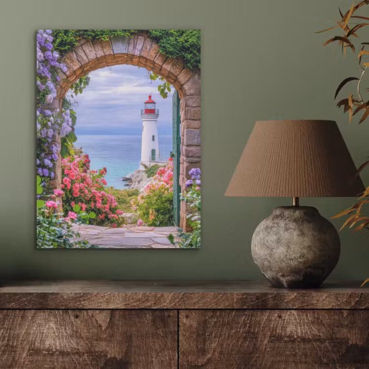 Doorkijk - Vuurtoren - Bloemen - Uitzicht PET vilt klein -sfeer2