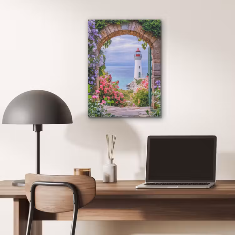 Doorkijk - Vuurtoren - Bloemen - Uitzicht PET vilt klein -sfeer5