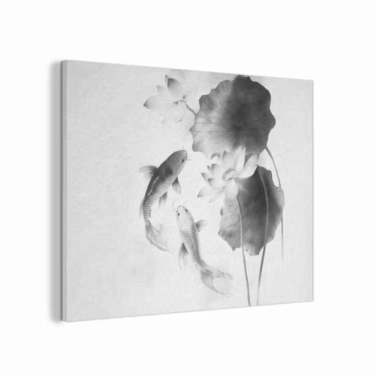 Lotusbloemen - Vissen - Bladeren - Zwart PET vilt klein -3d