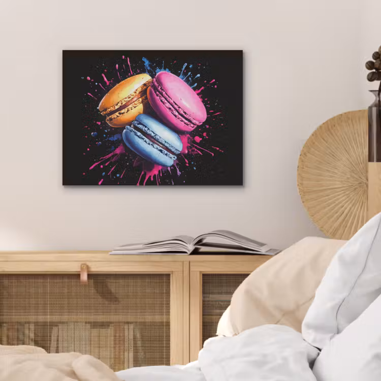 Macarons - Dessert - Graffiti - Kleurrijk - Roze - Blauw - Geel PET vilt klein -sfeer3