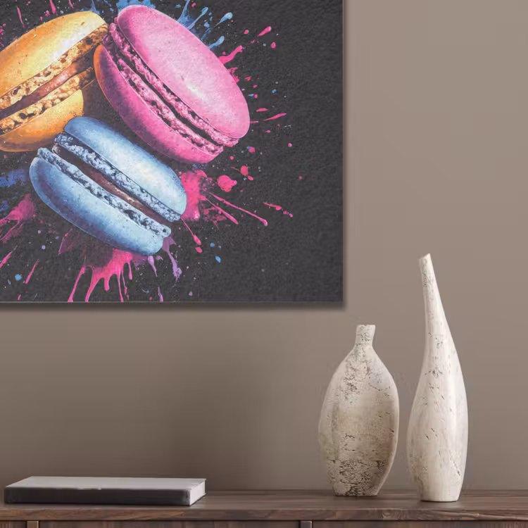 Macarons - Dessert - Graffiti - Kleurrijk - Roze - Blauw - Geel PET vilt klein -sfeer6_closeup