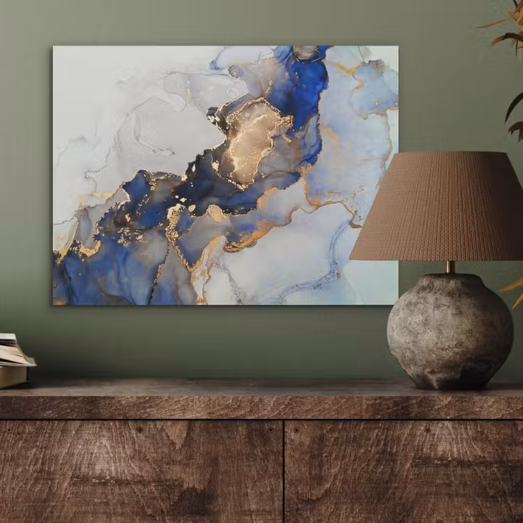 Marmer - Blauw - Goud PET vilt klein -sfeer2