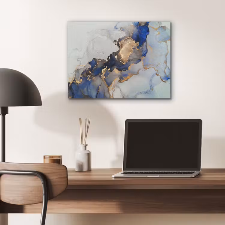 Marmer - Blauw - Goud PET vilt klein -sfeer5