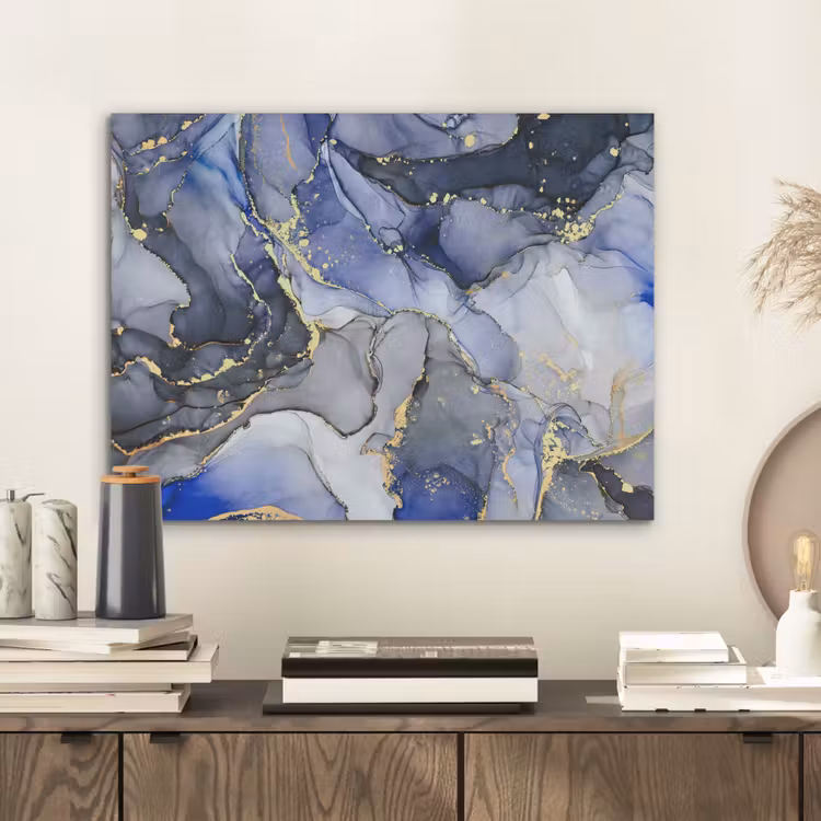 Marmer - Goud - Abstract - Blauw PET vilt klein -sfeer1