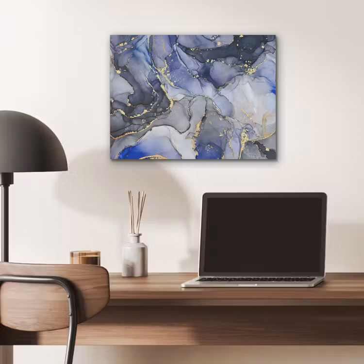 Marmer - Goud - Abstract - Blauw PET vilt klein -sfeer5