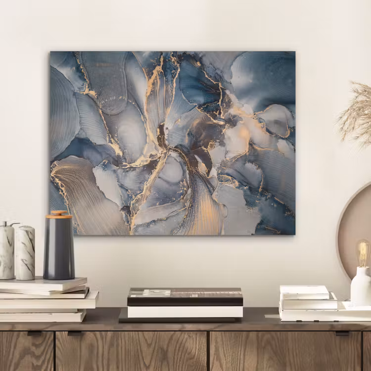 Marmer - Grijs - Blauw - Luxe - Goud PET vilt klein -sfeer1