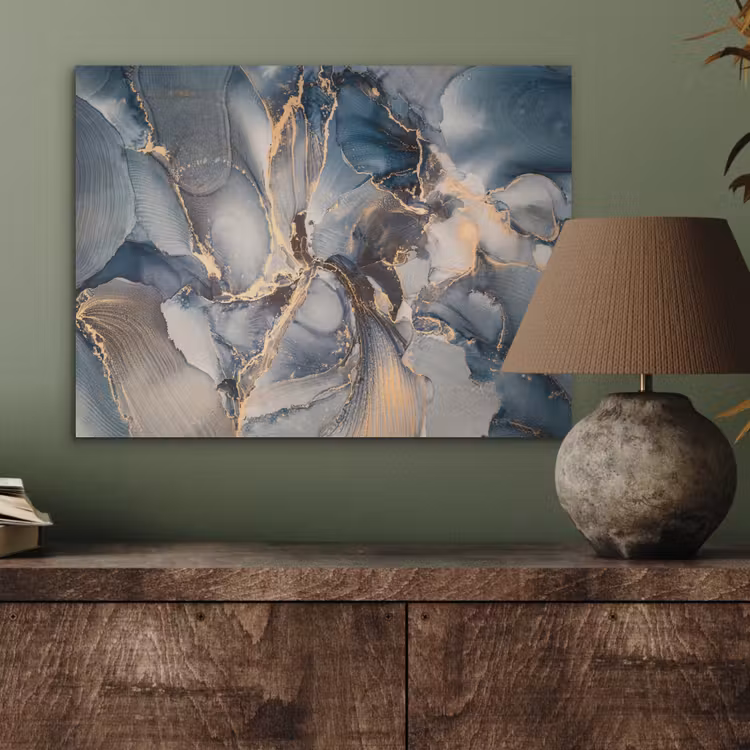 Marmer - Grijs - Blauw - Luxe - Goud PET vilt klein -sfeer2