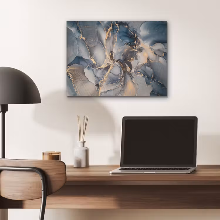 Marmer - Grijs - Blauw - Luxe - Goud PET vilt klein -sfeer5