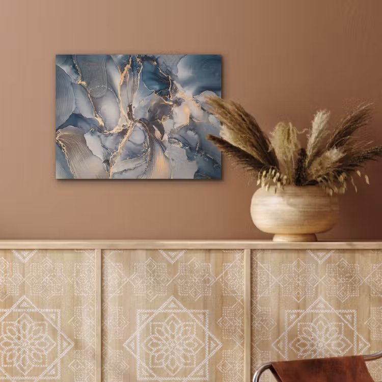 Marmer - Grijs - Blauw - Luxe - Goud PET vilt klein -sfeer4