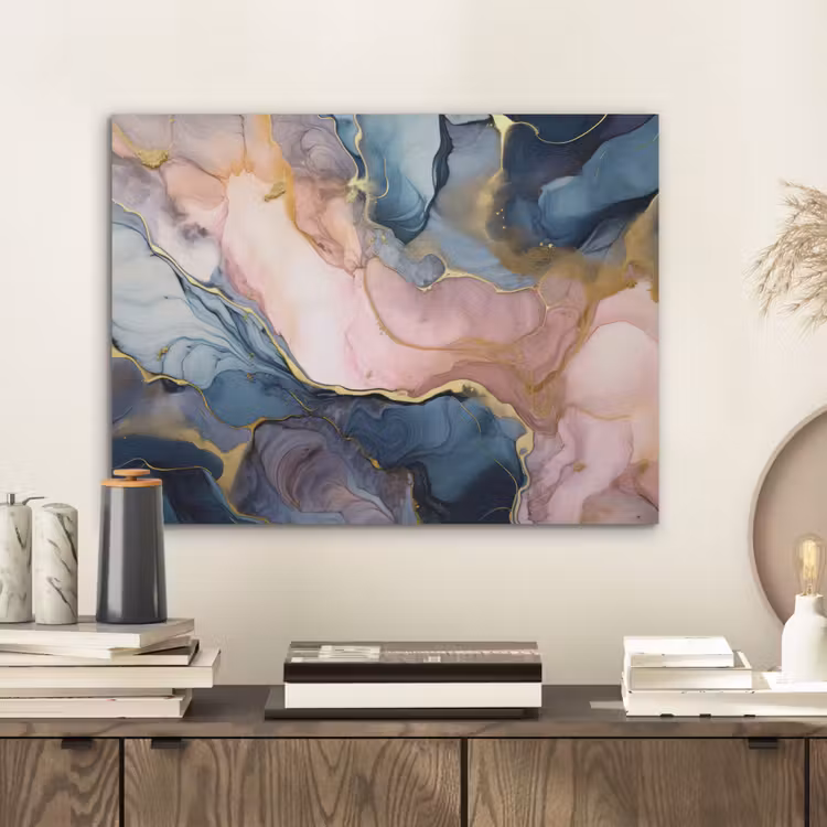 Marmer - Roze - Blauw PET vilt klein -sfeer1
