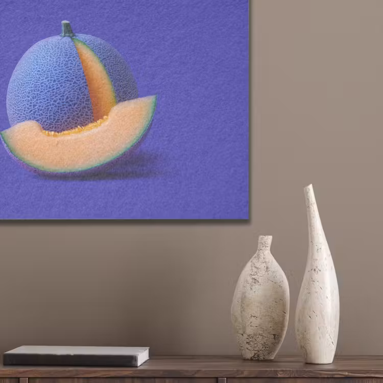 Meloen - Blauw - Oranje - Kunstzinnig PET vilt klein -sfeer6_closeup