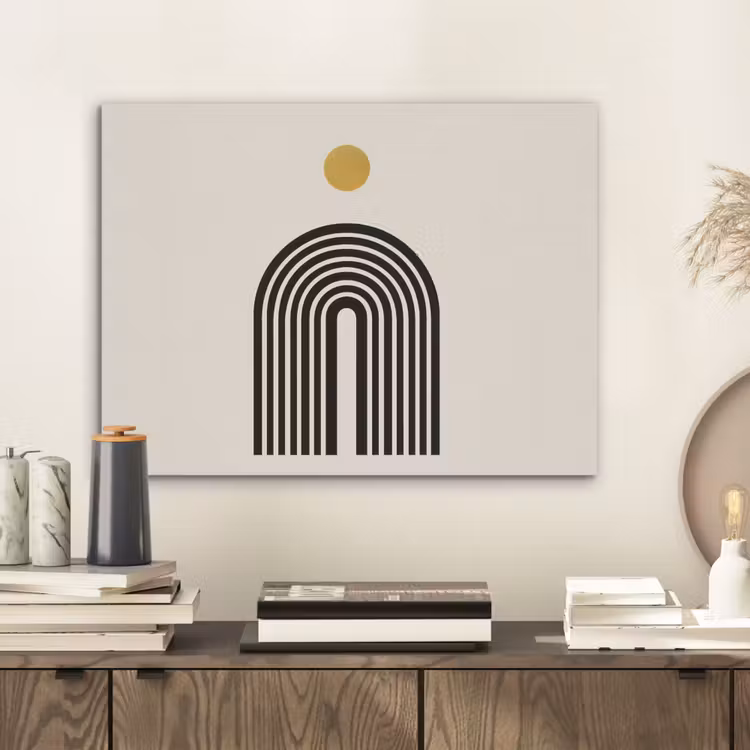 Minimalistisch - Zwarte boog - Gouden cirkel PET vilt klein -sfeer1