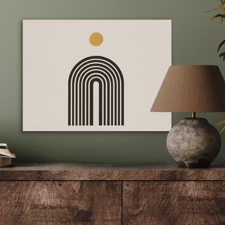 Minimalistisch - Zwarte boog - Gouden cirkel PET vilt klein -sfeer2