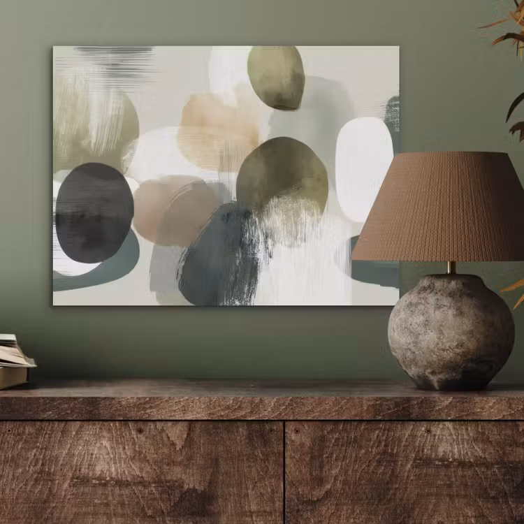 Minimalistisch - Cirkels - Penseelstreken - Beige PET vilt klein -sfeer2