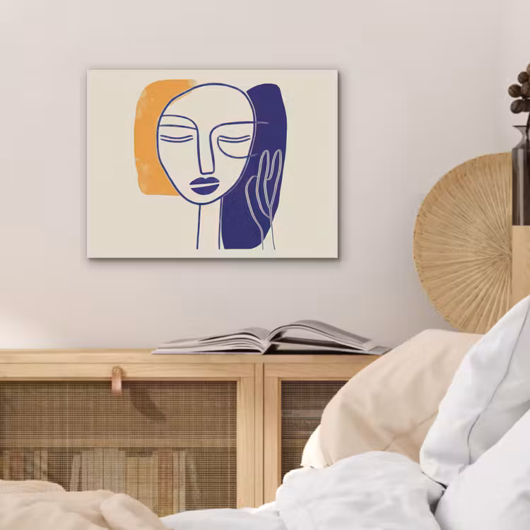 Minimalistisch - Gezicht - Hand - Oranje - Blauw PET vilt klein -sfeer3