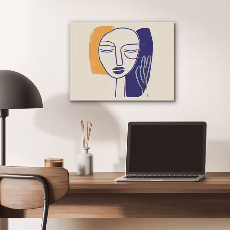 Minimalistisch - Gezicht - Hand - Oranje - Blauw PET vilt klein -sfeer5