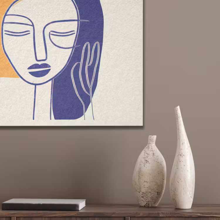 Minimalistisch - Gezicht - Hand - Oranje - Blauw PET vilt klein -sfeer6_closeup