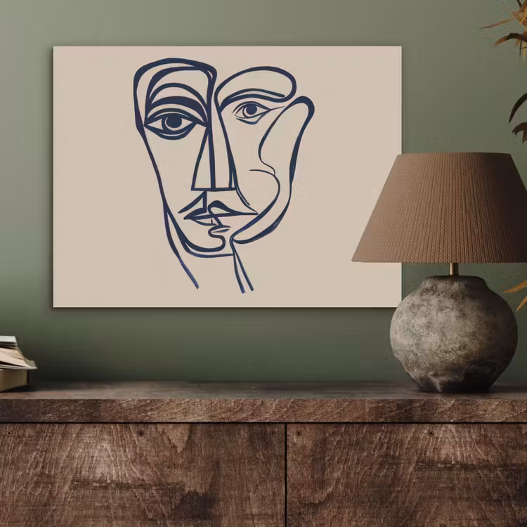 Minimalistisch - Lijnillustratie - Beige - Donkerblauw PET vilt klein -sfeer2