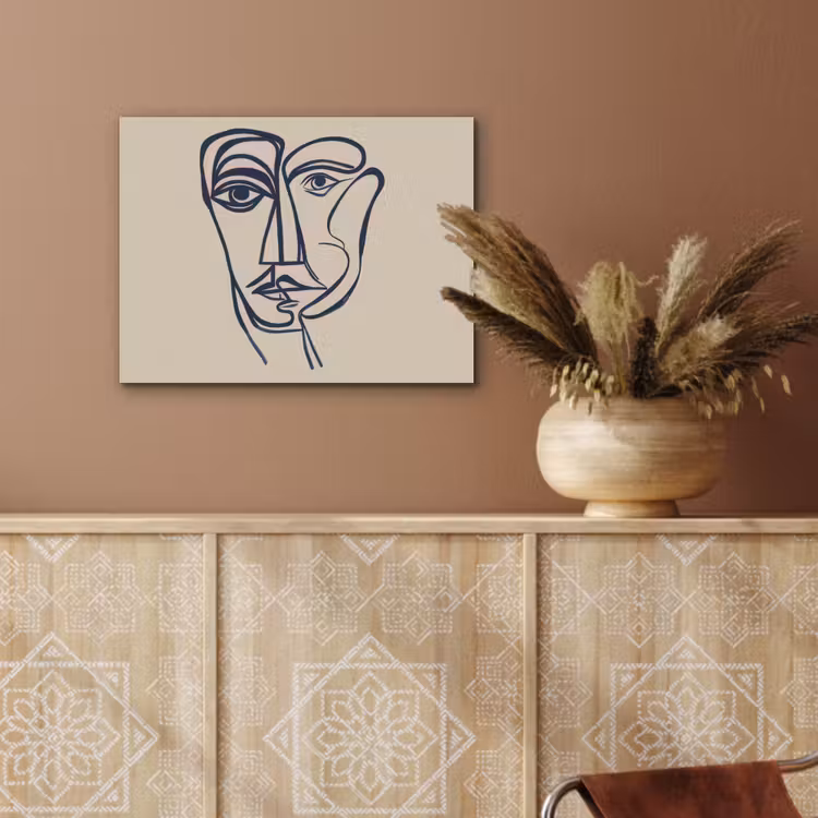 Minimalistisch - Lijnillustratie - Beige - Donkerblauw PET vilt klein -sfeer4