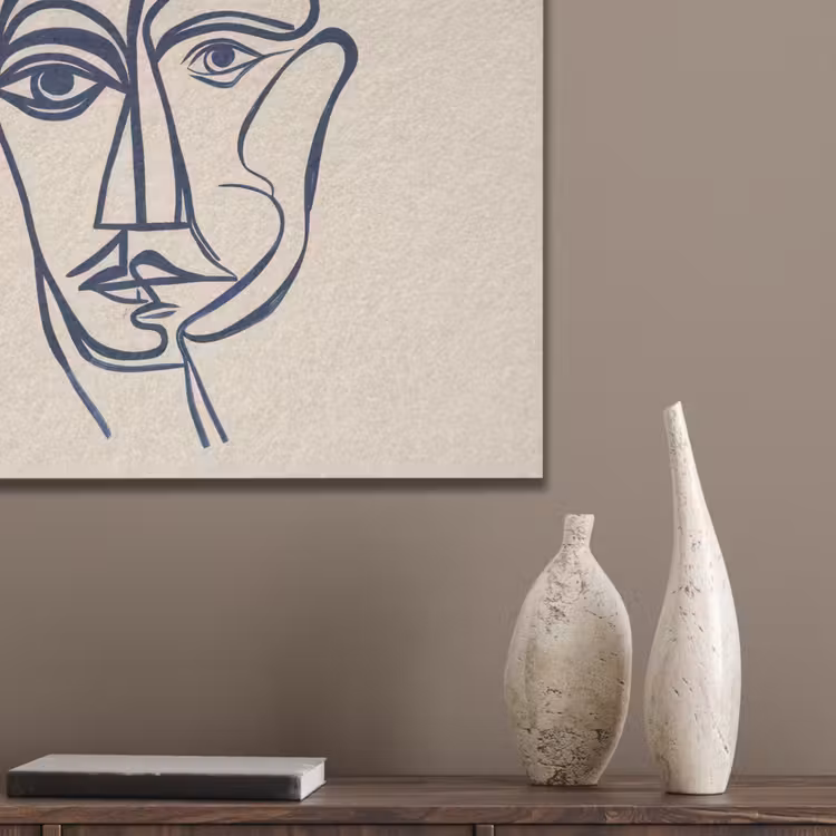 Minimalistisch - Lijnillustratie - Beige - Donkerblauw PET vilt klein -sfeer6_closeup