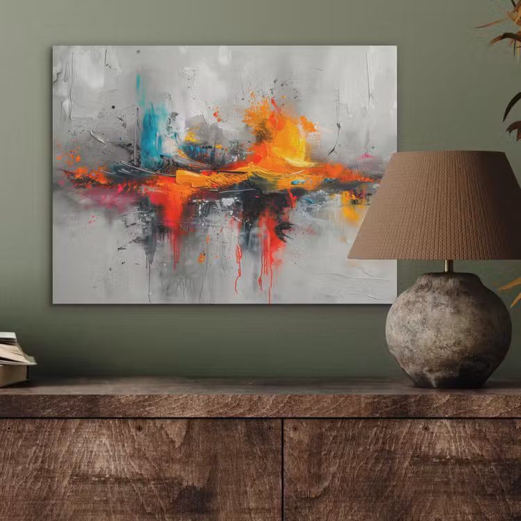 Moderne kunst - Oranje - Grijs - Abstract PET vilt klein -sfeer2