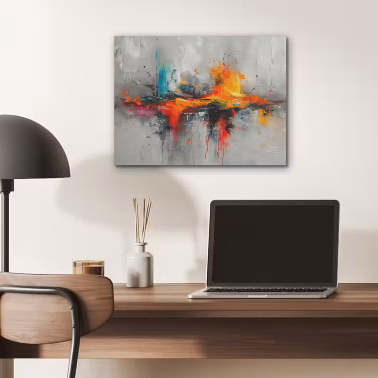 Moderne kunst - Oranje - Grijs - Abstract PET vilt klein -sfeer5