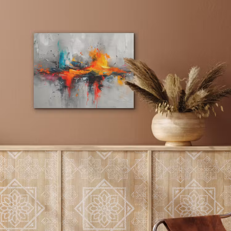 Moderne kunst - Oranje - Grijs - Abstract PET vilt klein -sfeer4