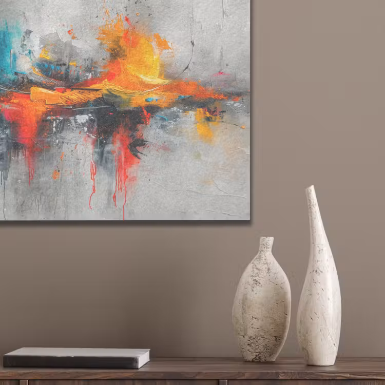 Moderne kunst - Oranje - Grijs - Abstract PET vilt klein -sfeer6_closeup